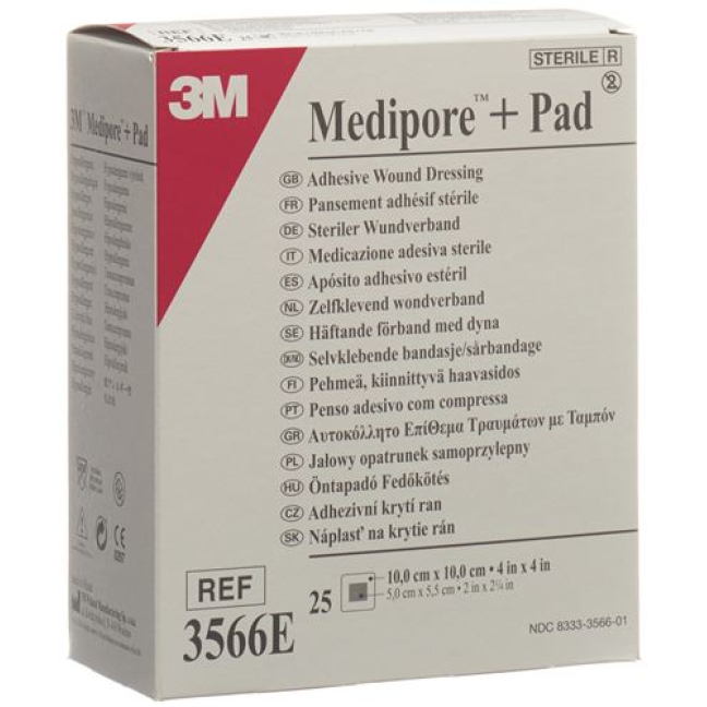 3M Medipore™ ბრენდი + საფენი 10x10სმ ჭრილობის საფენი 5x5.5სმ 25 ც.