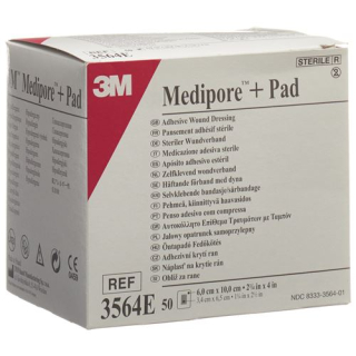 3M Medipore™ prekės ženklas + įklotas 6x10cm žaizdos pagalvėlė 3,4x6,5cm 50 vnt.
