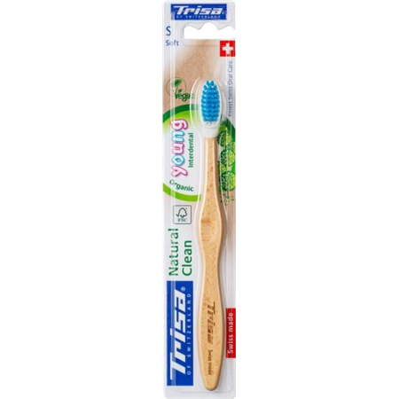 Trisa Clean Escova de dentes de madeira Natural Young soft