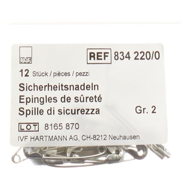 Alfinetes de segurança para fertilização in vitro Gr2 38mm Btl 12 unid.