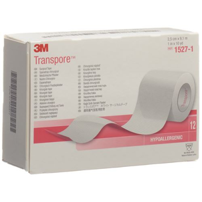 3m transpore role patch 25mmx9.14m שקוף 12 יח'