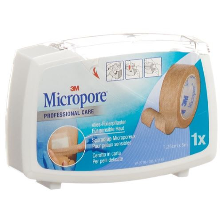 3M Micropore junli yopishtiruvchi gips, dispenserli 12,5 mm x 5 m teri rangi