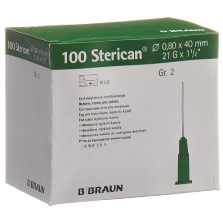 STERICAN Needle 21G 0.80x40mm Green Luer 100 pcs