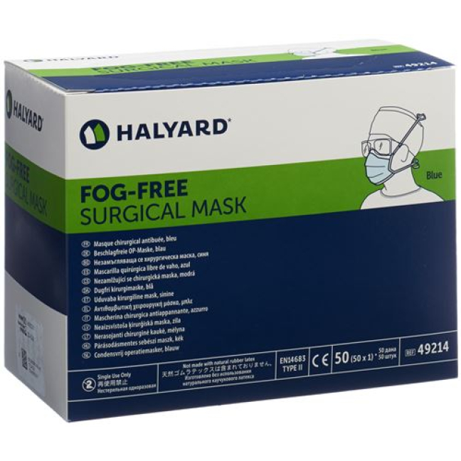 Halyard cerrahi maske Sissiz mavi Tip II Disp 50 adet