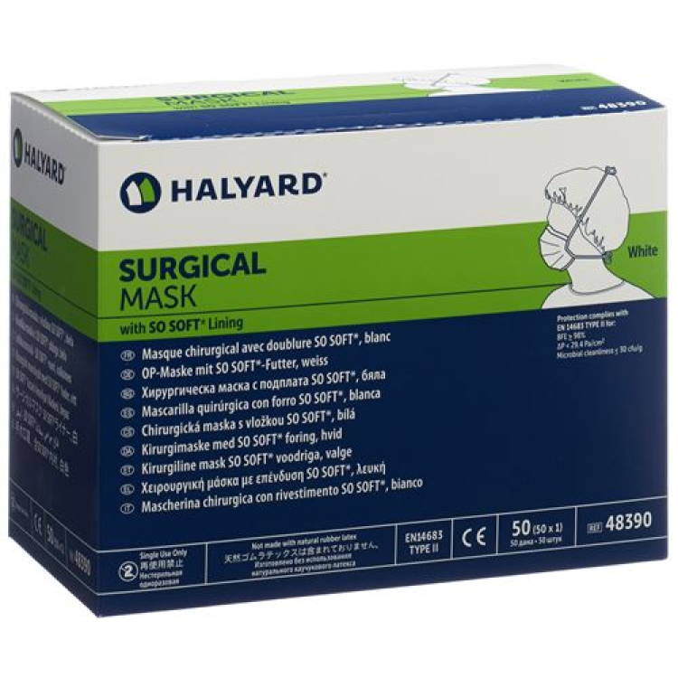 Máscaras cirúrgicas Halyard SoSoft branco tipo II Disp 50 unid.