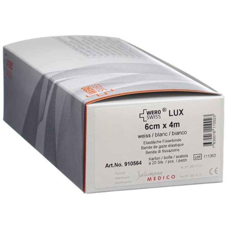 WERO SWISS Lux תחבושת קיבוע אלסטית 4mx6cm לבן 20 יח'