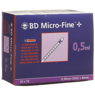 BD Microfine+ U100 Insulin Syringe 8mmx0.3mm 100 x 0.5ml