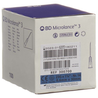 BD Micro Lance 3 enjeksiyon iğnesi 0.60x30mm mavi 100 adet