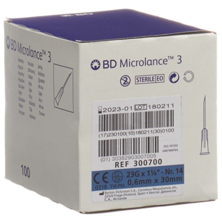 BD Micro Lance 3 Injection Needle 0.60x30mm Blue 100 pcs