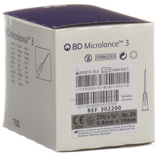 BD Micro Lance 3 enjeksiyon iğnesi 0.40x19mm gri 100 adet