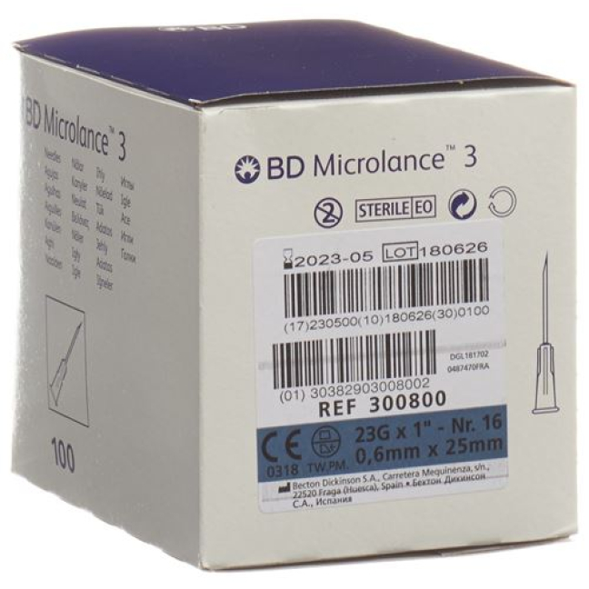 BD Microlance 3 injeksjonskanyle 0,60x25mm blå 100 stk.