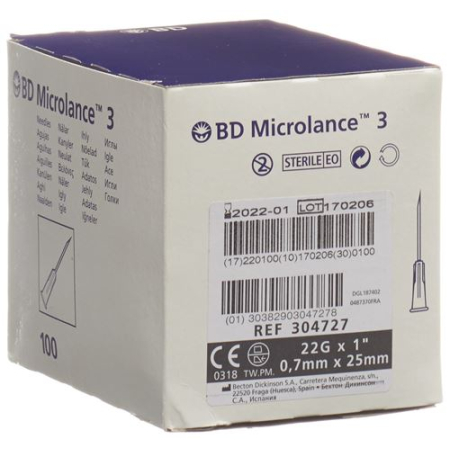 BD Microlance 3 in'ektsiya kanülü 0,70x25 mm qora 100 dona