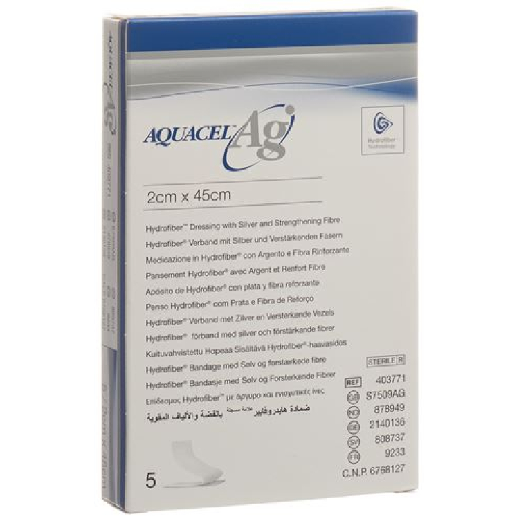 AQUACEL Ag Hydrofiber Silver Tamponade 2x45cm 5 pcs