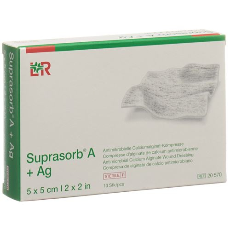 Suprasorb A +Ag アルギン酸カルシウム圧縮 5x5cm 滅菌 10 個