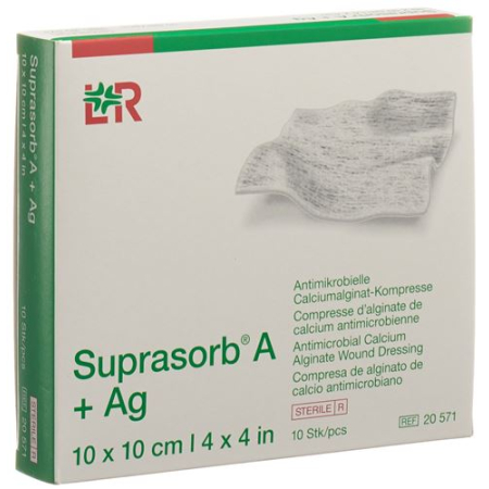 Curativos de alginato de cálcio Suprasorb A + Ag 10x10cm estéril 10 unid.