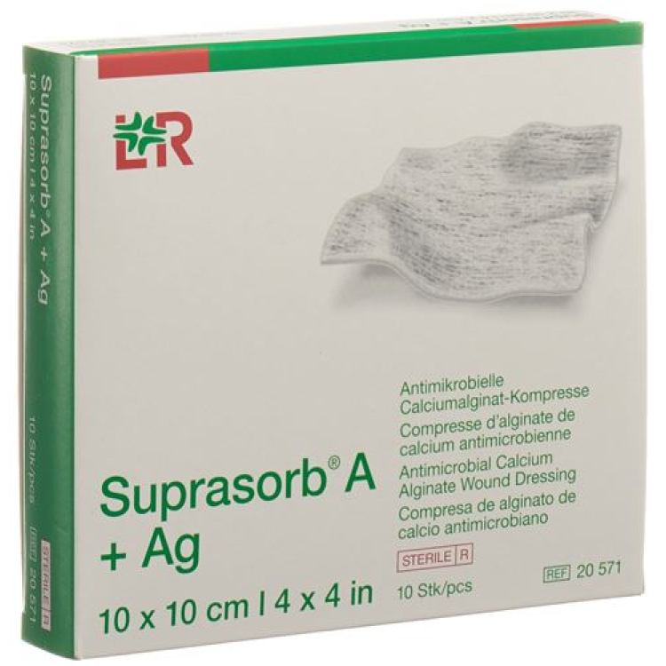 Suprasorb A + Ag アルギン酸カルシウムドレッシング 10x10cm 滅菌 10 個