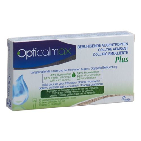 Opticalmax pomirjujoče kapljice za oči plus 10 monodos 0,5 ml