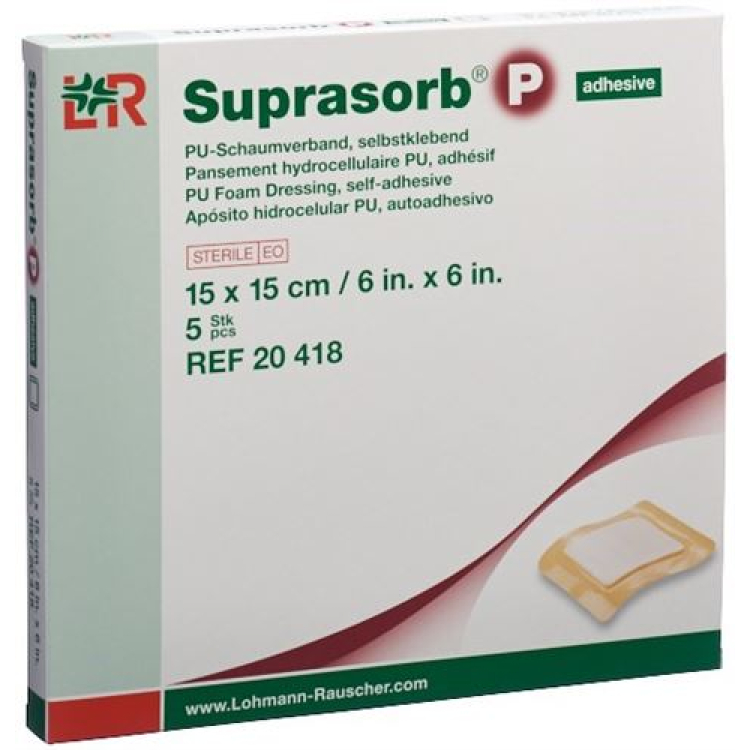 Suprasorb P フォームドレッシング 15x15cm 粘着剤 5 個