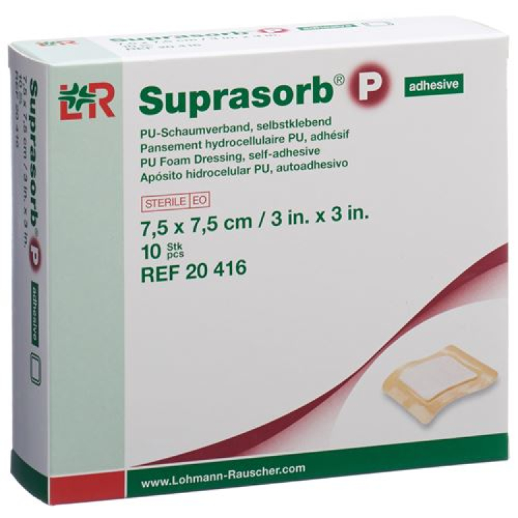 Suprasorb P foam dressing 7.5x7.5cm adhesive 10 កុំព្យូទ័រ