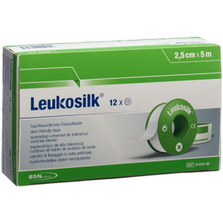 Leukosilk skin-friendly plaster 5mx2.5cm 12 pcs