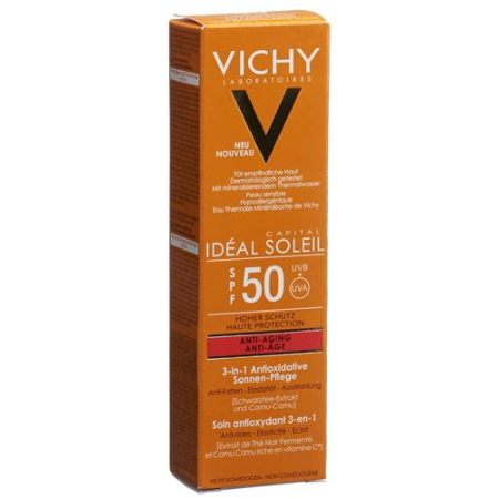 Vichy Ideal Soleil հակատարիքային կրեմ SPF50 + 50 մլ շիշ