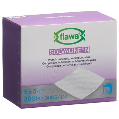 Flawa Solvaline N 5x5cm स्टेराइल 20 पीस को कंप्रेस करता है