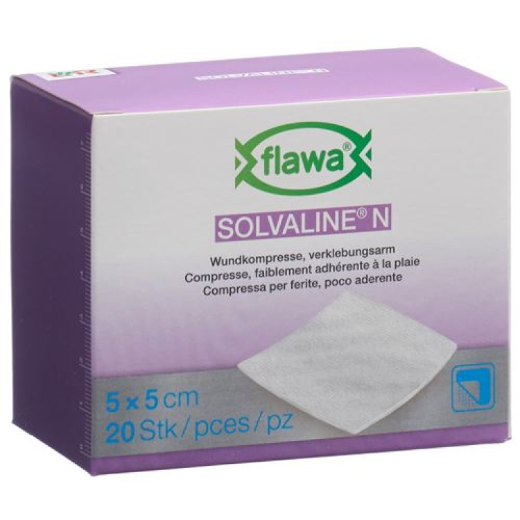 Flawa Solvaline N 5x5cm स्टेराइल 20 पीस को कंप्रेस करता है