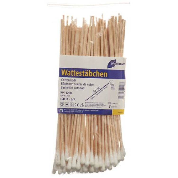 Meditrade cotton swab small head 15cm wood Btl 100 pcs