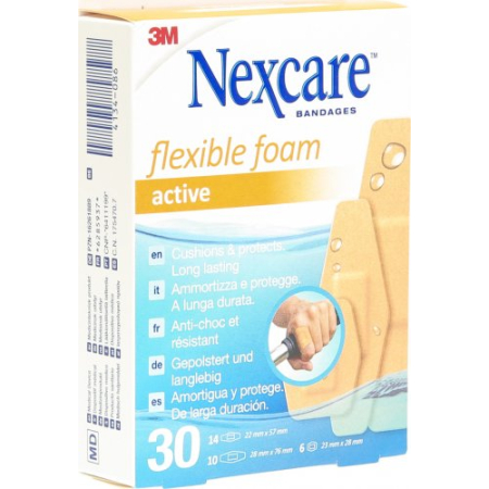 3M Nexcare патч Flexible Foam Active 3 түрлі өлшемдер 30 дана