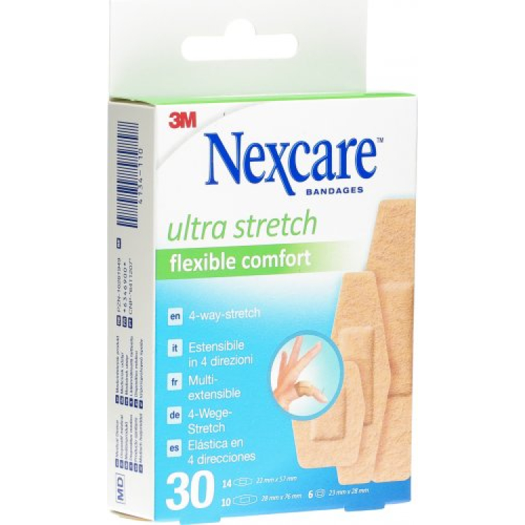 Adesivo 3M Nexcare Ultra Comfort Stretch Flexível 3 tamanhos variados 30 unid.