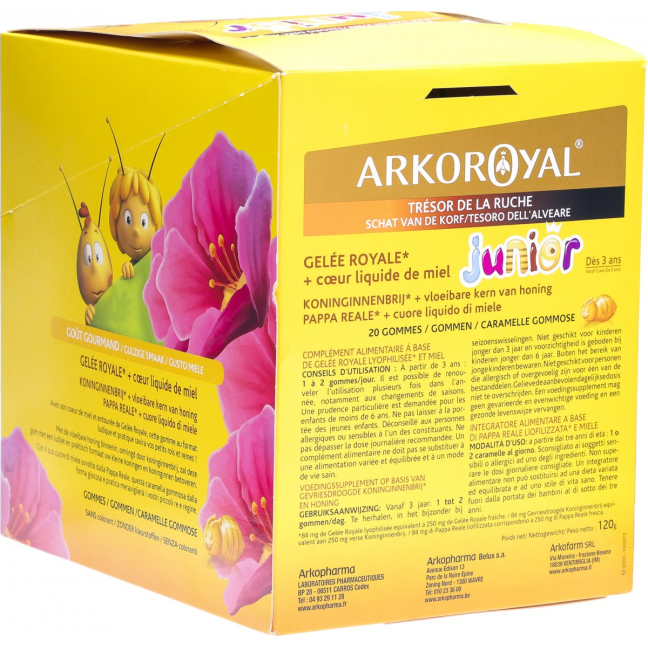 Arkoroyal Junior Candies Honey Heart 6 x 20 fruit gums in the counter