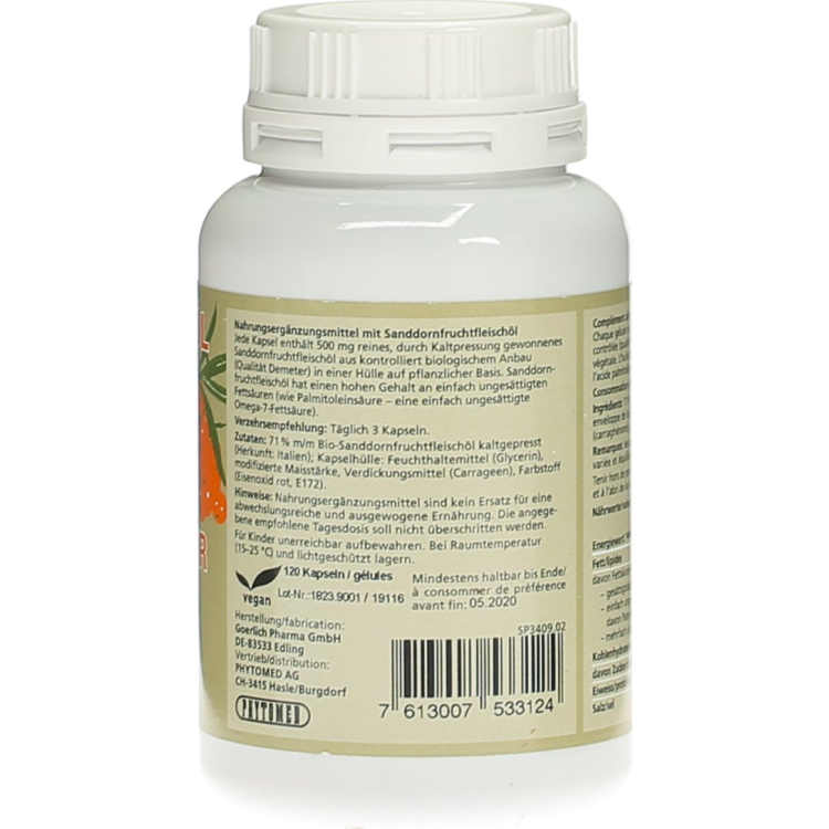 Phytomed Sea Buckthorn Oil Bio 500 mg 120 Vege Capsules