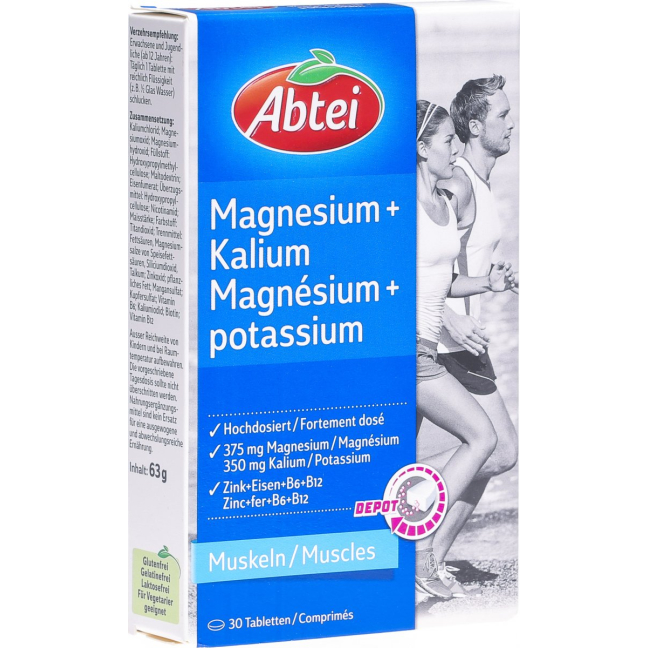 Abtei Magnesium + Kalium Depot 30 tabletter