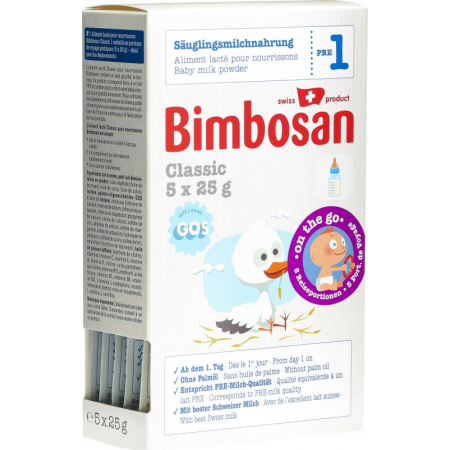 Bimbosan Classic 1 Khẩu phần du lịch dành cho trẻ sơ sinh 5 x 25 g