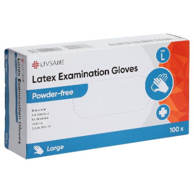 Livsane latex eksamenshansker l pulver gratis 100 stykker