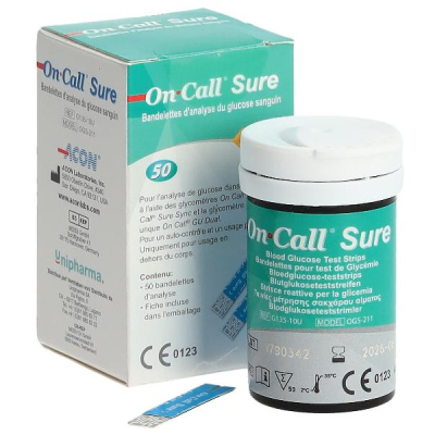 ON CALL Sure Blood Glucose Test Strips 50 Pcs ON CALL Sure Blood Glucose Test Strips 50 Pcs