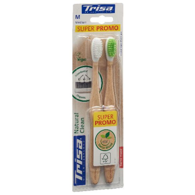 TRISA Natural Clean Wooden Toothbrush medi DUO 2 pcs