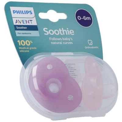 PHILIPS AVENT Curved Soothie Pink 0-6m Steri 2 Pcs