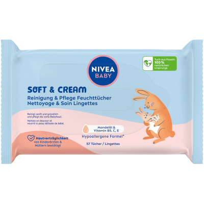 NIVEA BABY Wet Wipes Soft&Cream Bottle 57 pcs NIVEA BABY Wet Wipes Soft&Cream Bottle 57 pcs