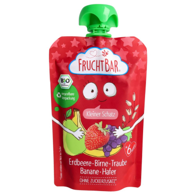 FRUCHTBAR Organic Fruit Puree Apple Pear Strawberry Banana Oats 100 g
