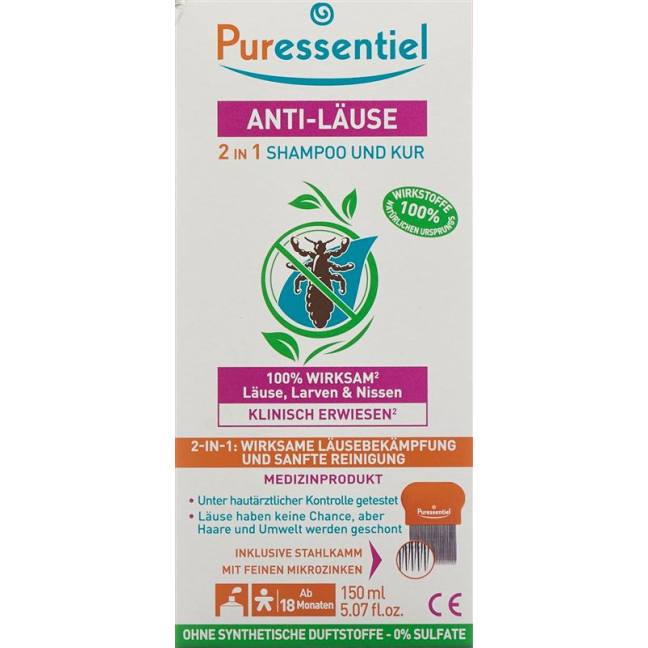 Puressentiel® bit önleyici şampuan maskesi 2'si 1 arada + Tb tarağı 150 ml