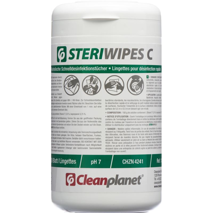 Clean Planet C SteriWipes desinfeksjonsservietter Eske 200 stk