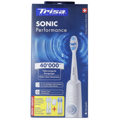 Trisa Sonic Performance sonisk tannbørste promo med 5 påfyll