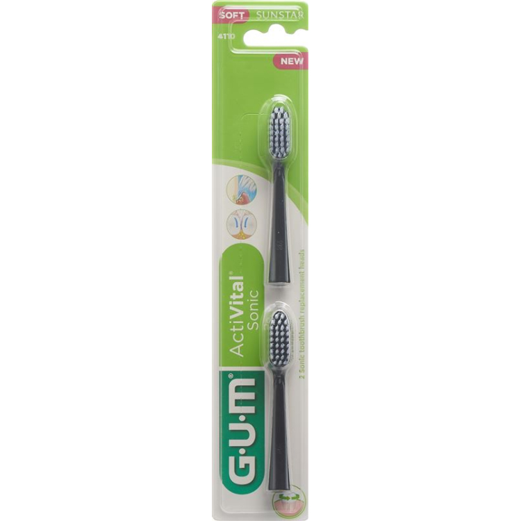 GUM SUNSTAR Activital Sonic erstatningsbørster sort 2 stk