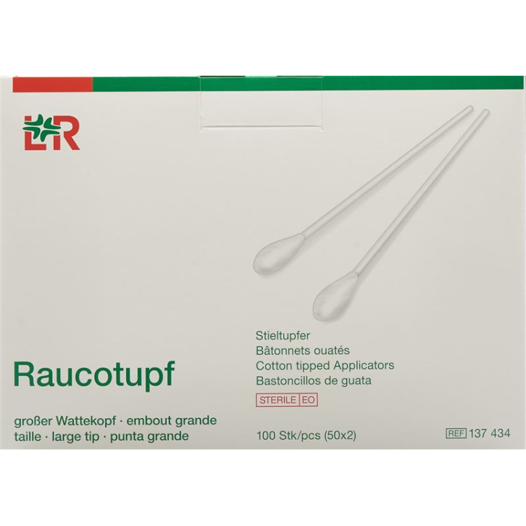 Raucotupf wattenstaafje 15cm grote wattenkop steriel 50 x 2 st