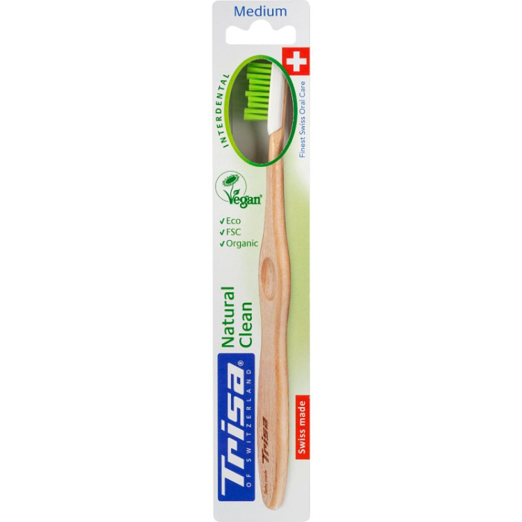 Trisa Clean Natural medinis dantų šepetėlis medium