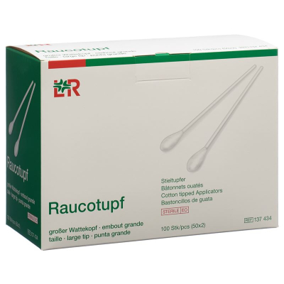 Raucotupf vatový tampón 15 cm veľká bavlnená hlava sterilná 50 x 2 ks