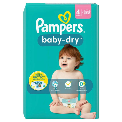 Pampers बेबी ड्राई Gr4 9-14kg मैक्सी स्पार्पैक 45 Stk