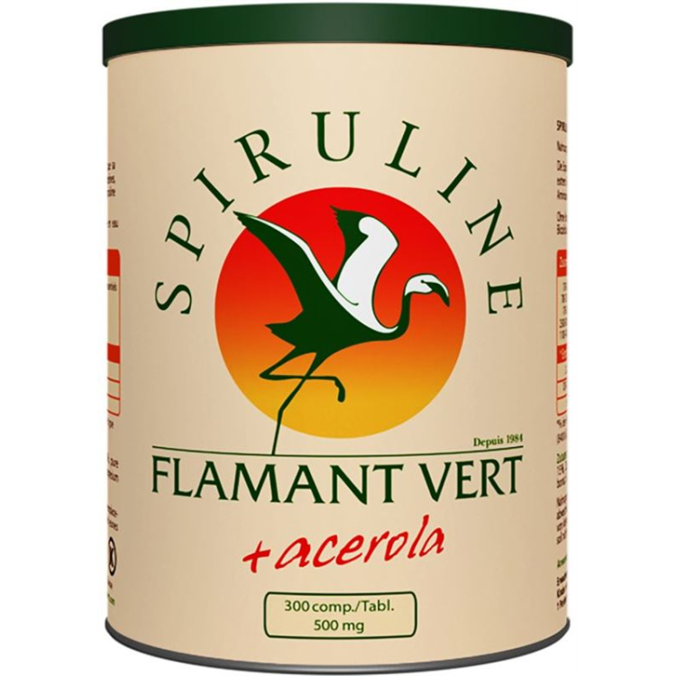 Spirulina Flamant Vert + Acerola (vitamina C) comprimidos 500 mg 300uds