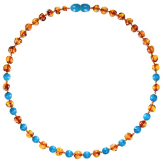 AMBEROS natural amber necklace with gemstones baroque cognac turquoise